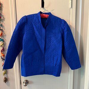 Cobalt Blue 100% Silk Women's Quilted Bomber Jacket Made in Thailand
